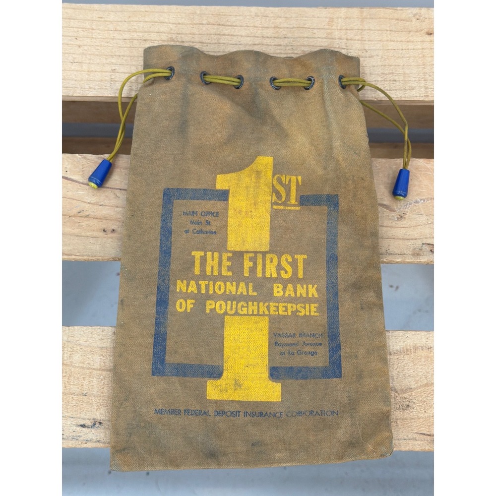 Vintage First National Bank of Poughkeepsie Canvas Drawstring Coin Bag A Rifkin